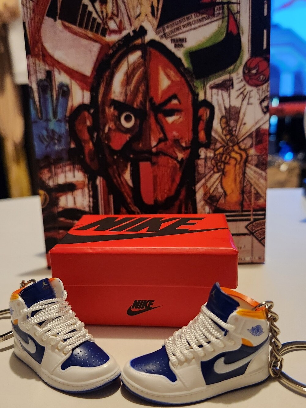 NEW Nike White, Blue & Orange Mini Sneaker Keychain Pair